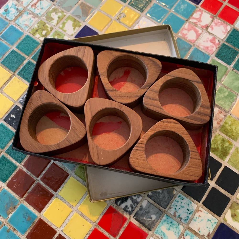 Vintage MCM teak napkin rings